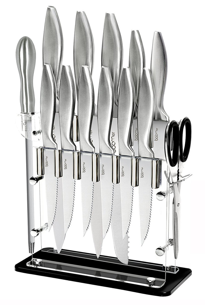 Cook with Color 14-Piece Stainless Steel Cutlery Knife Set with Block, Blue  