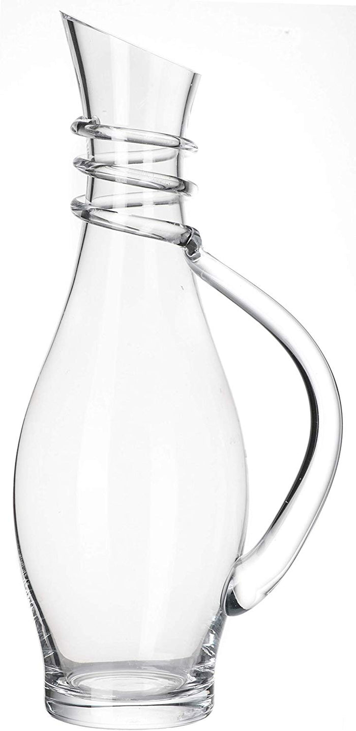Glass Water Pitcher - Unique Strip On Neck Handle Pattern,