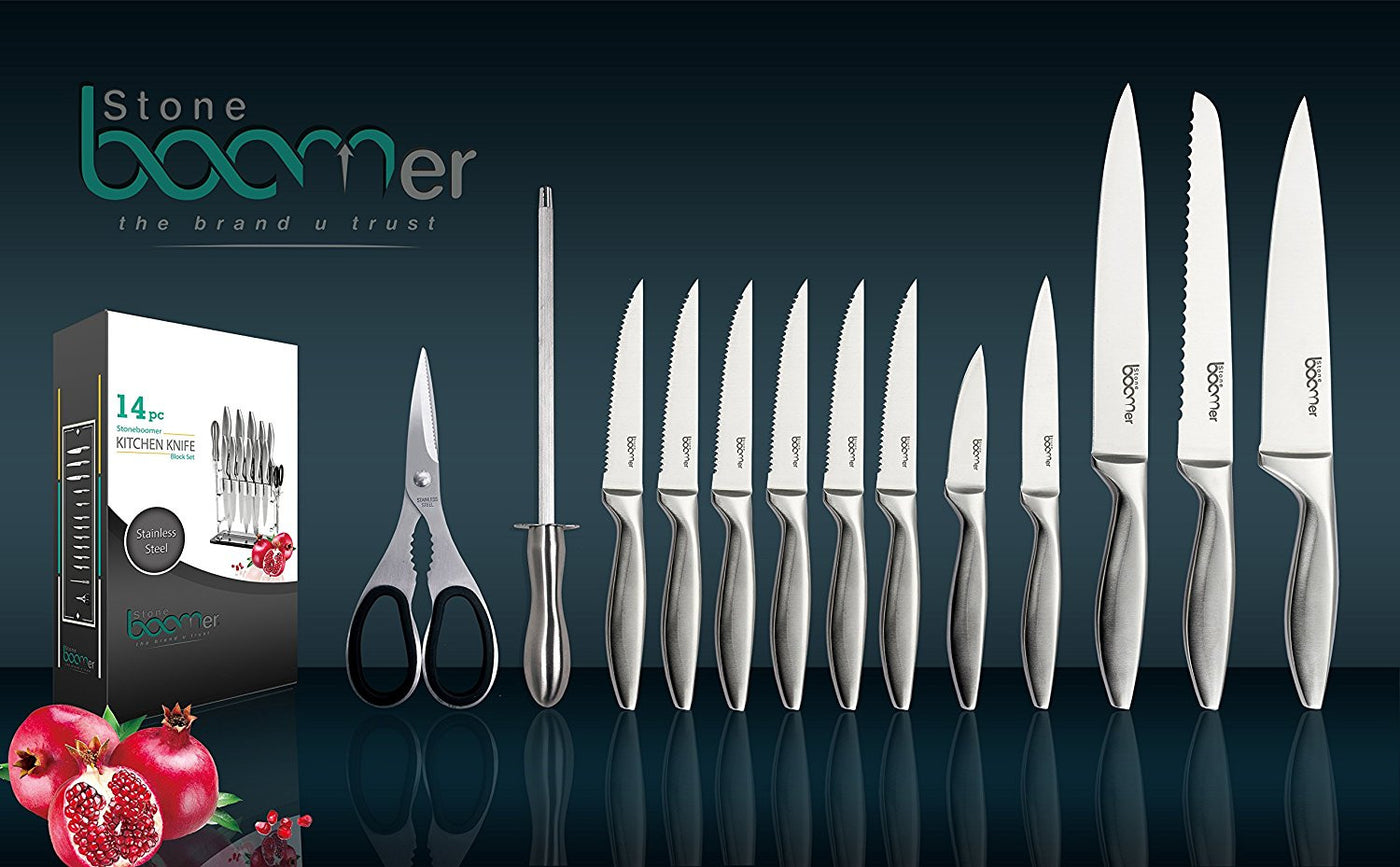 Amazing Beautiful 13 Piece Stainless Steel Kitchen Knife And Utensil S –  Stone boomer