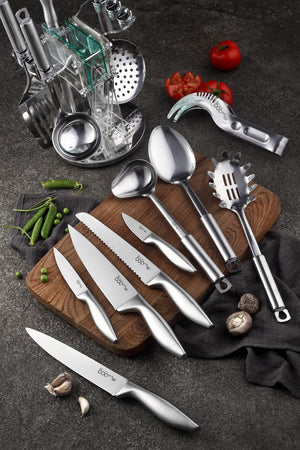 Amazing Beautiful 13 Piece Stainless Steel Kitchen Knife And Utensil Set.